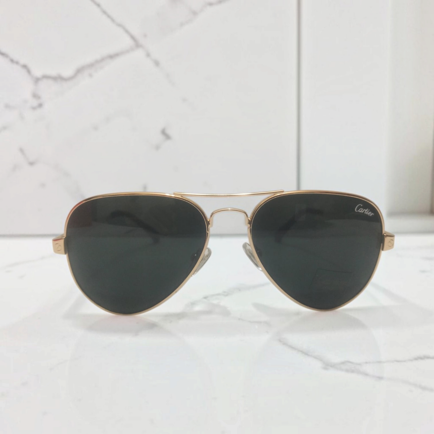 Cartier Style Aviator Sunglasses .Classic Golden Frame with  Greenish black Tint (Unisex)