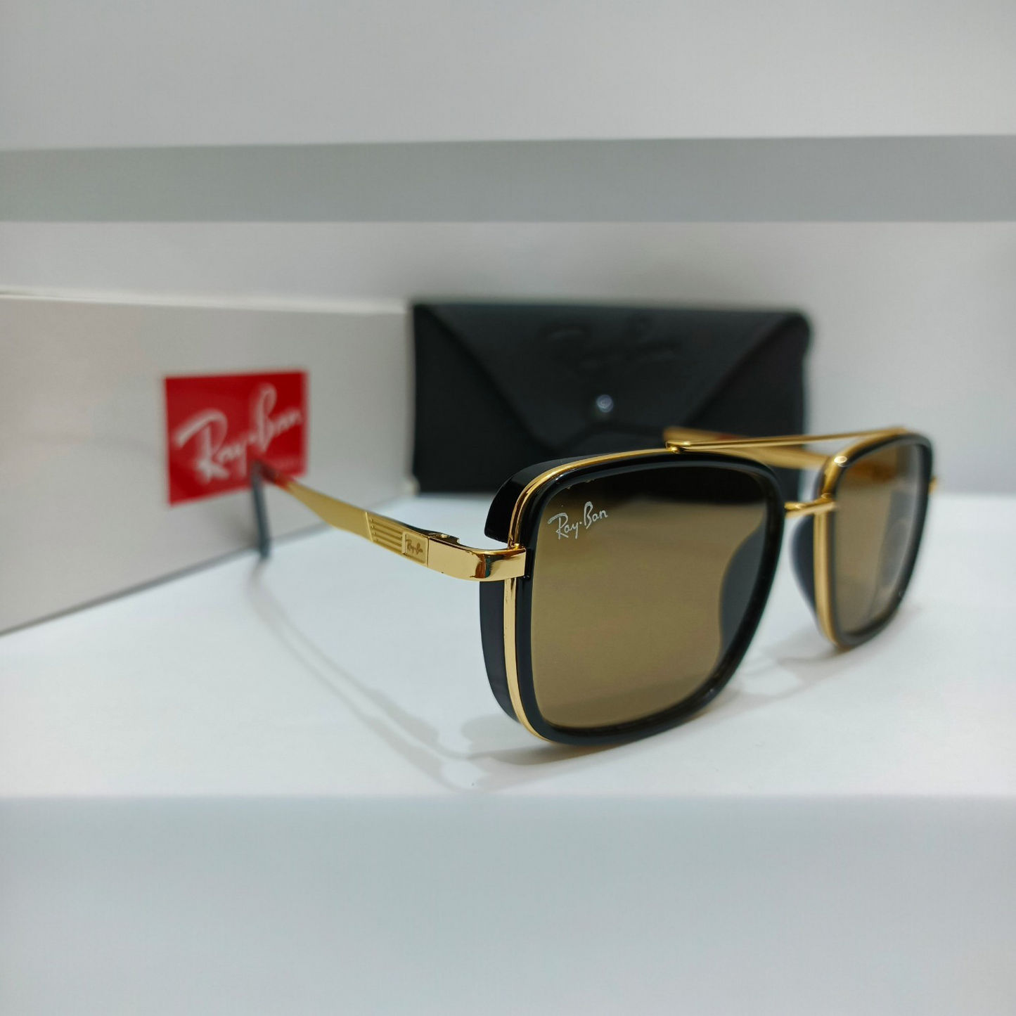 Ray-Ban inspired RB3561 The General Luxury Black & Golden Square Sunglasses (Unisex)
