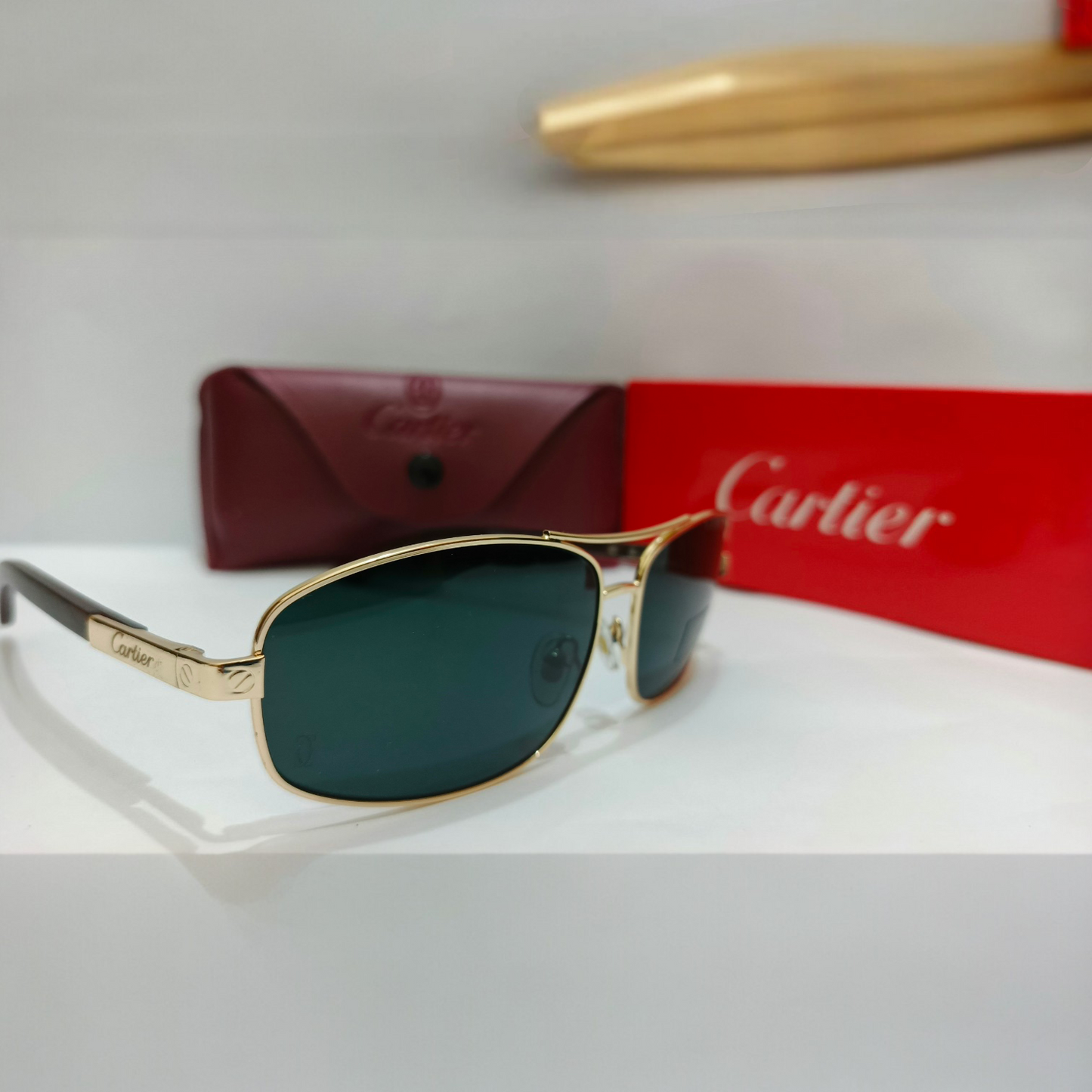 Cartier inspired Premium Golden  Aviator Sunglasses with black Polarized Lenses – Unisex Luxury Style