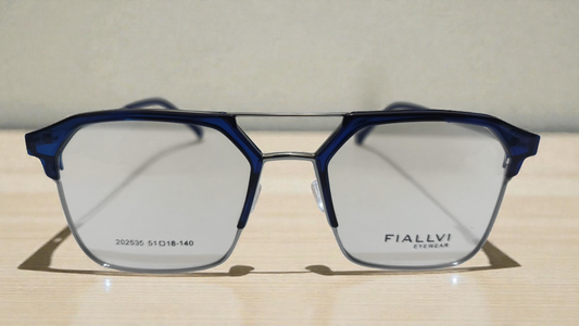 Translucent blue front with polished silver temples color urban Architect:FIALLVI Geometric Frame by Bird Eye Optics Emart