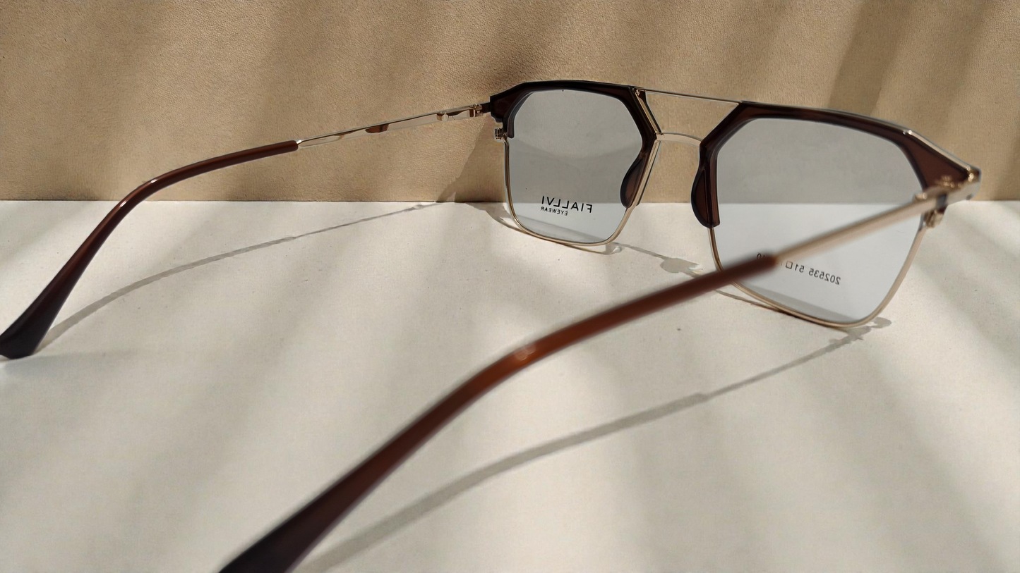 Dark brown front with golden temples color urban Architect:FIALLVI Geometric Frame by Bird Eye Optics Emart