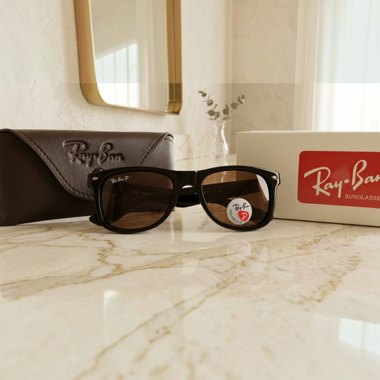Inspiration of Ray-Ban Wayfarer Polarized Sunglasses  Classic Black Frame with Brown Lenses