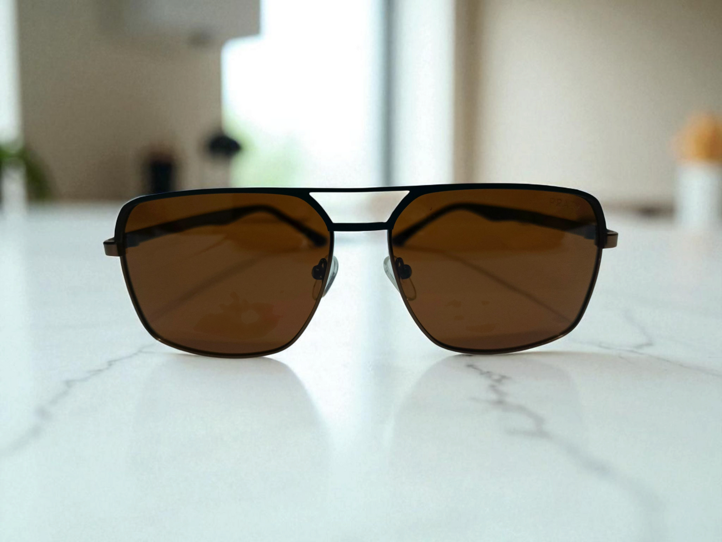 Prada Inspired Designer Square Sunglasses – Premium Brown Lens & Metal Frame