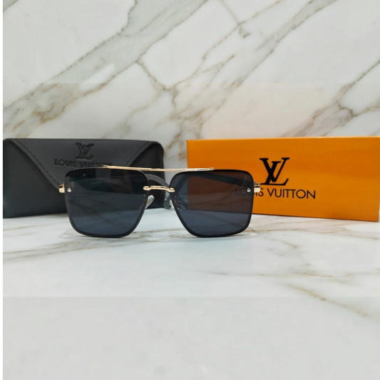 Louis Vuitton inspired Premium Golden Accented Square Navigator Sunglasses Unisex Modern Sophistication