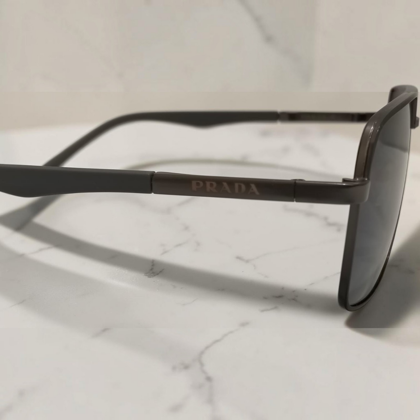 Inspiration of Prada Luxury Navigator Square Sunglasses for Men  Matte Black Frame with Premium Branding Details