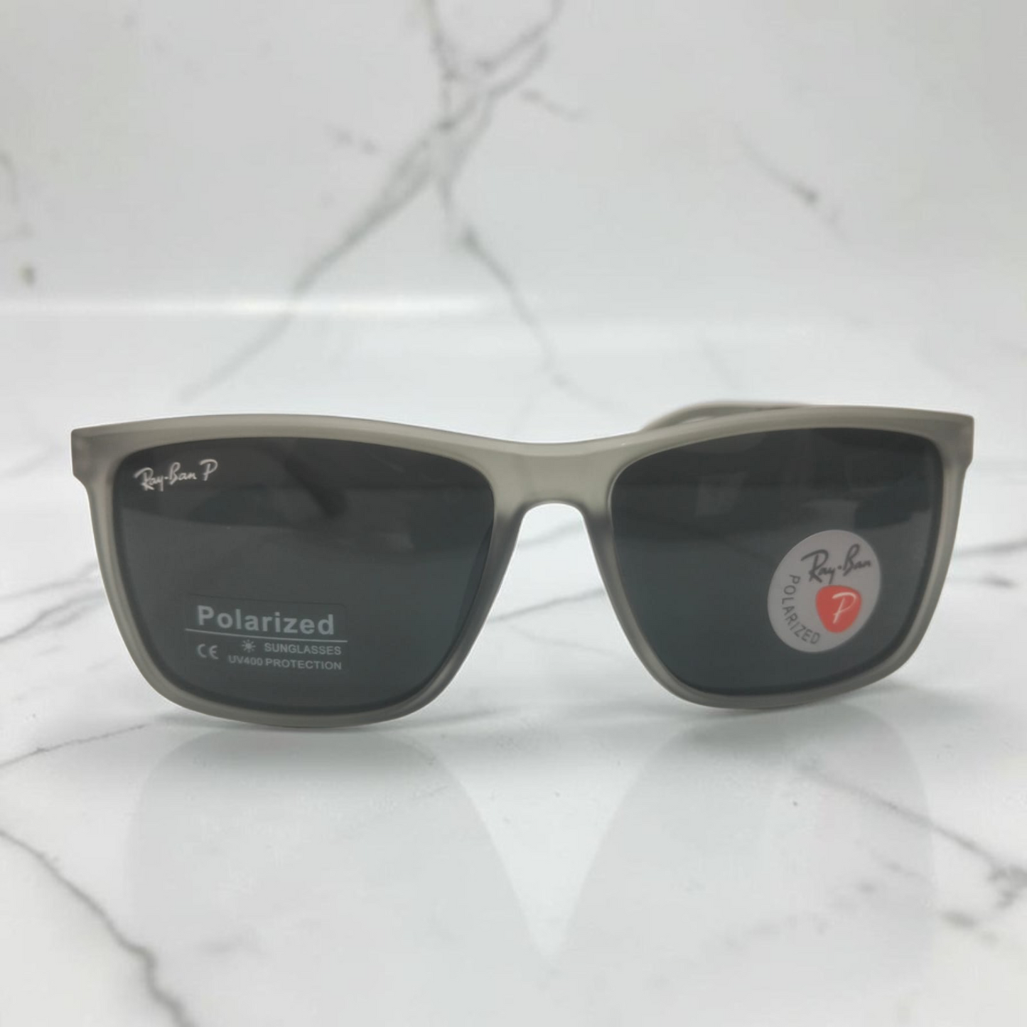 Inspiration of Ray-Ban Matte Translucent Grey Polarized Rectangle Sunglasses (with Classic Case & Packaging)