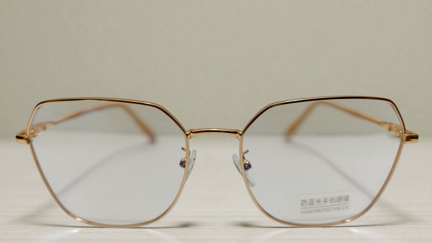 Luxury Golden Metal Frame Eyeglasses : UltraLight UV400 Clear Lens (Unisex Fashion Frame)