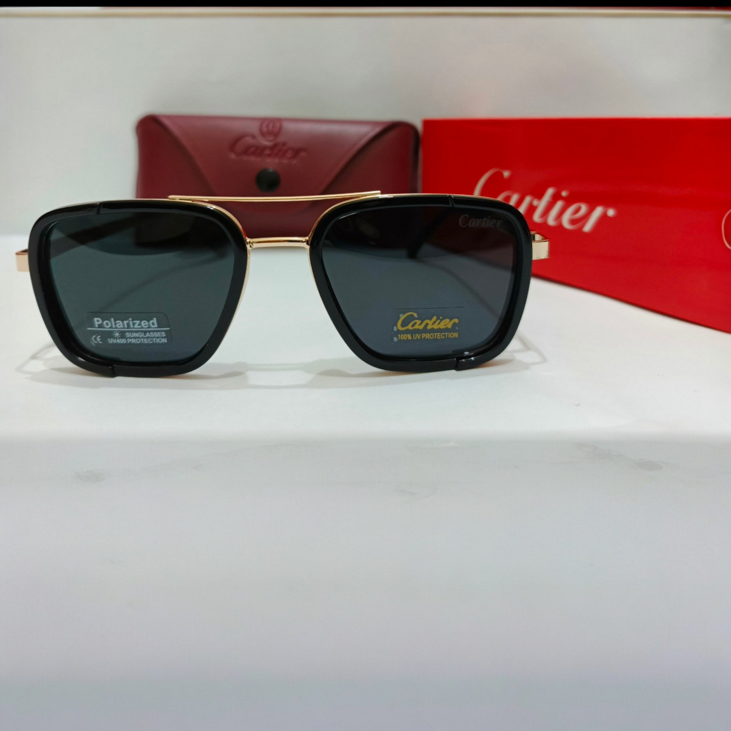 Cartier inspired Luxury Square Aviator Sunglasses  Premium Golden & Black Finish