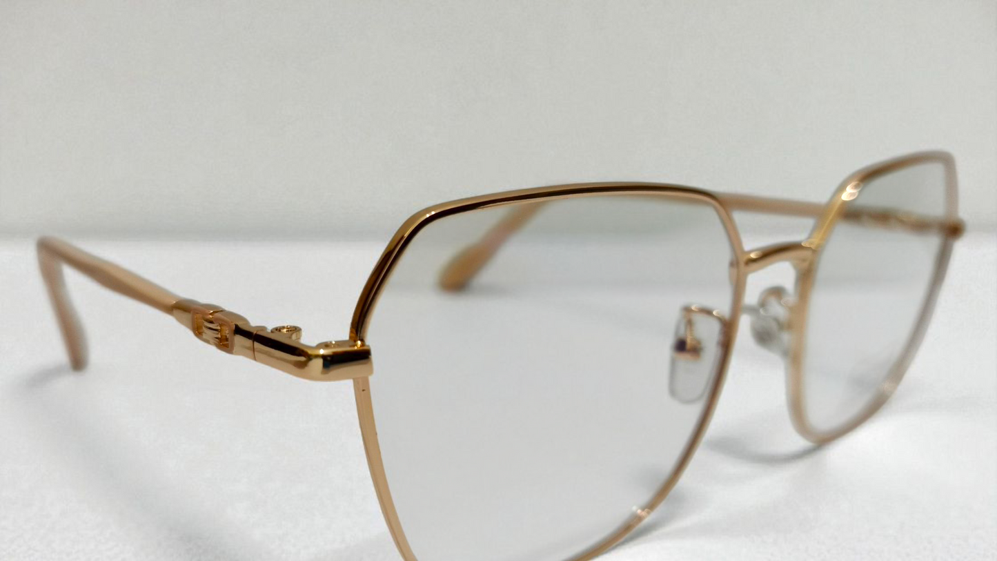 Luxury Golden Metal Frame Eyeglasses : UltraLight UV400 Clear Lens (Unisex Fashion Frame)