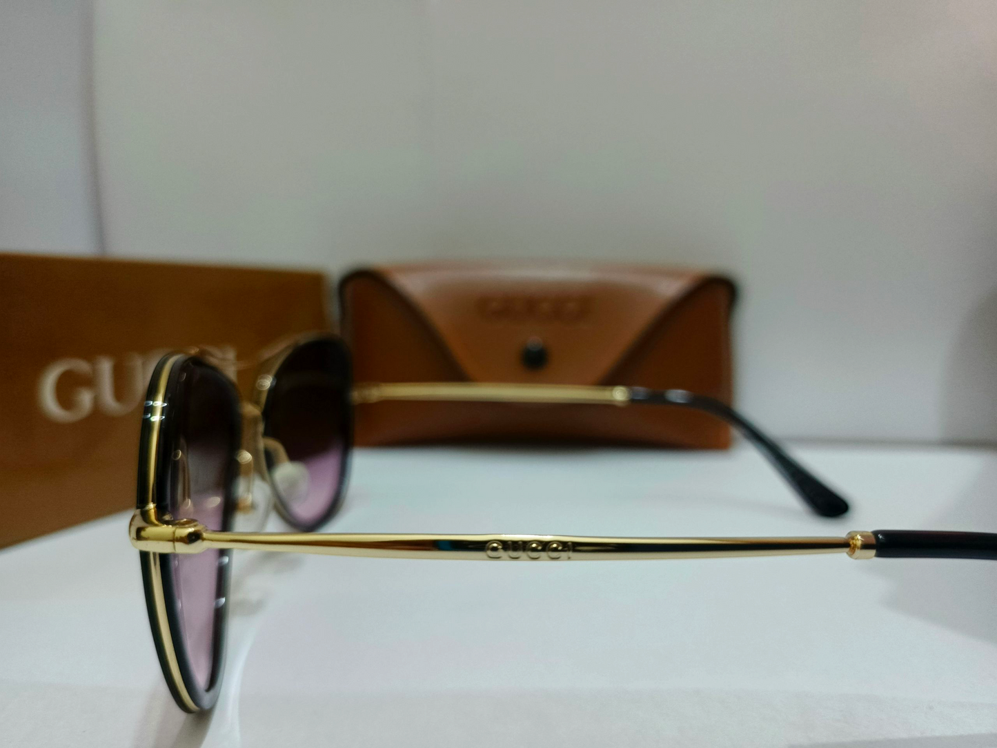 GUCCI Inspired (Adult Small) Premium Aviator Sunglasses with Golden Accents & Purple Gradient Lenses