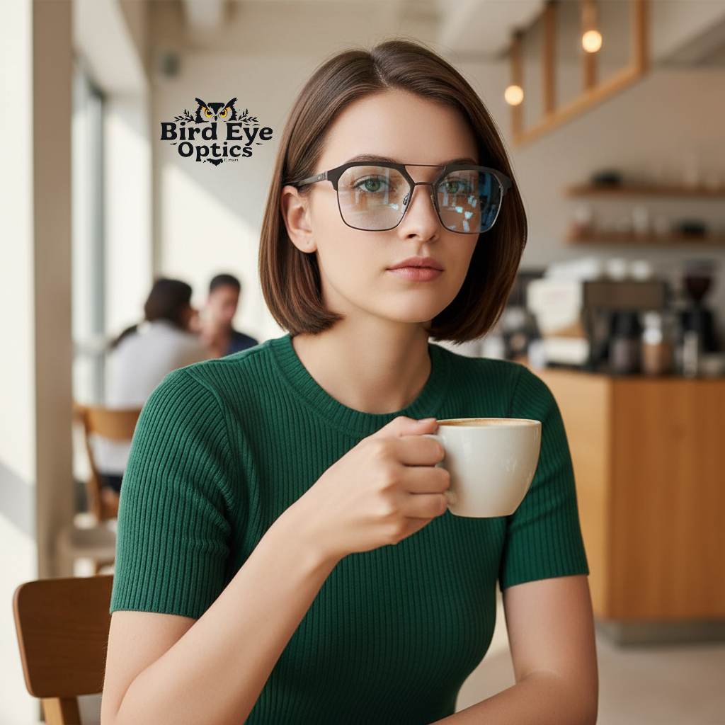 Chocolate brown front with burnished bronze lower rim & bridge , temples color urban Architect:FIALLVI Geometric Frame by Bird Eye Optics Emart