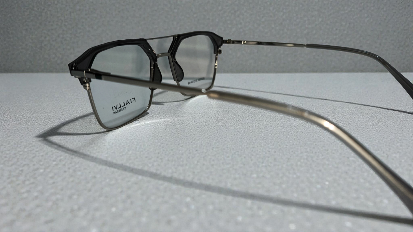 Transparent charcoal front with silver lower rim, bridge and temples color urban Architect:FIALLVI Geometric Frame by Bird Eye Optics Emart