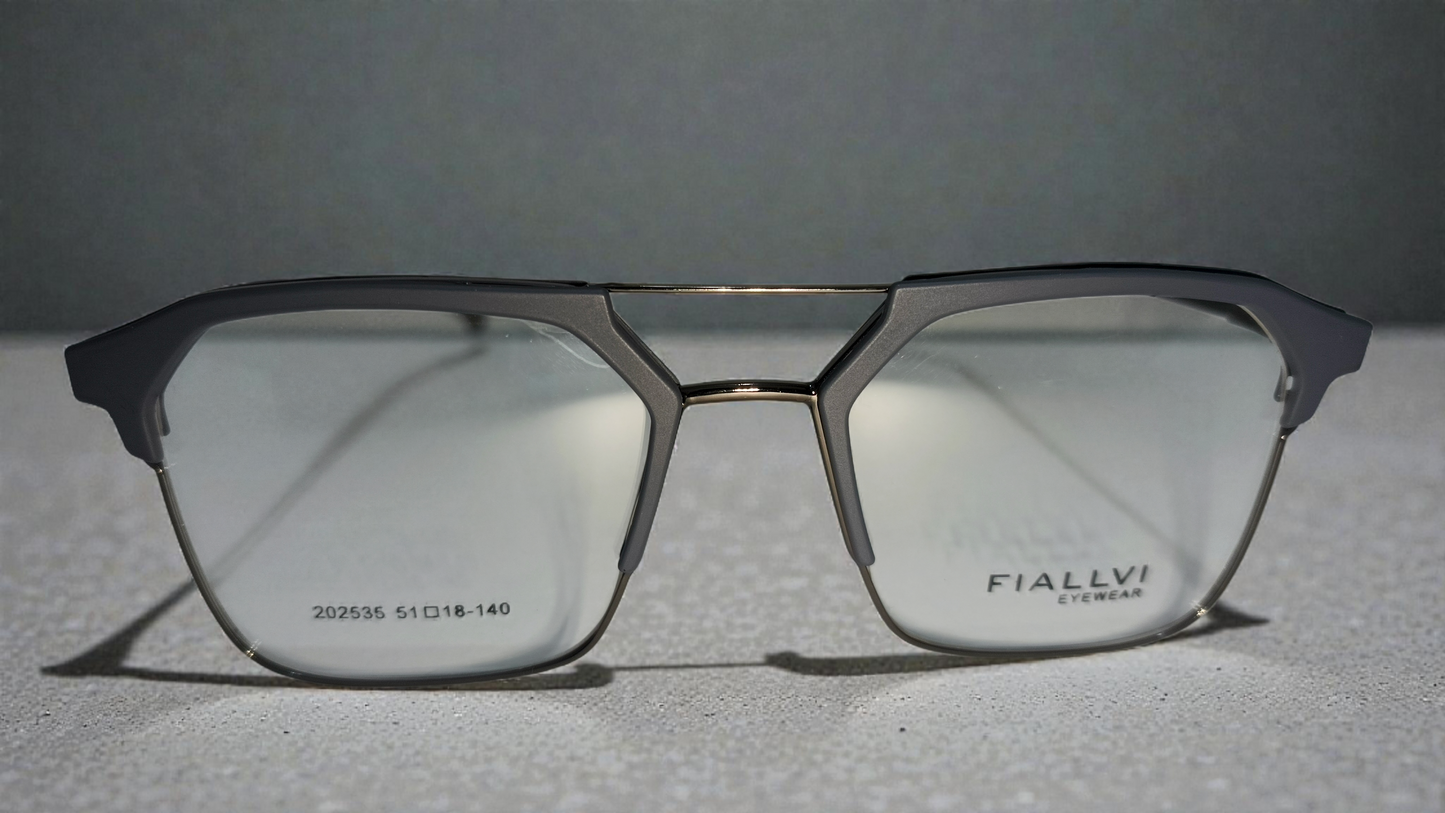 Charcoal grey front with dark silver lower rim & bridge having dark grey temples color urban Architect:FIALLVI Geometric Frame by Bird Eye Optics Emart