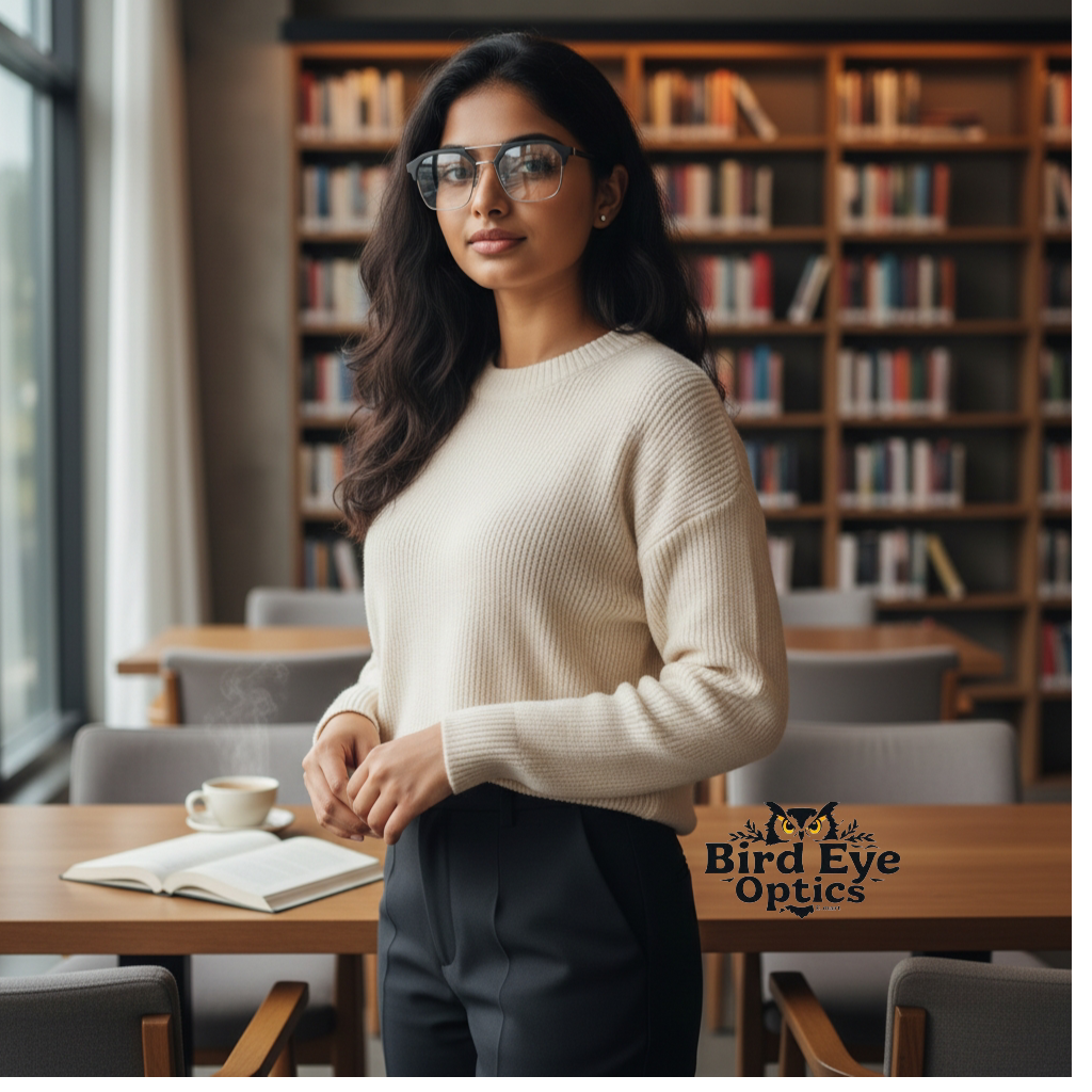 Gunmetal grey front with silver lower rim, bridge and temples color urban Architect:FIALLVI Geometric Frame by Bird Eye Optics Emart