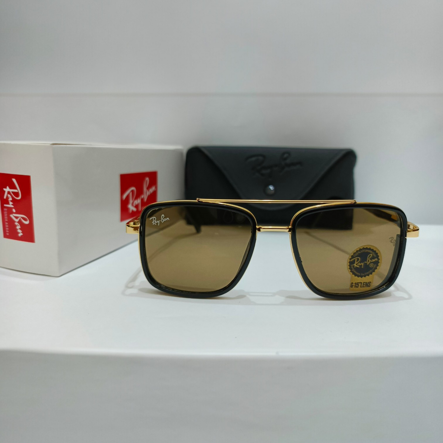 Ray-Ban inspired RB3561 The General Luxury Black & Golden Square Sunglasses (Unisex)