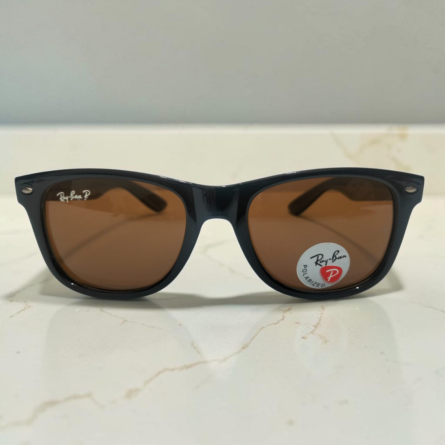 Inspiration of Ray-Ban Wayfarer Polarized Sunglasses  Classic Black Frame with Brown Lenses