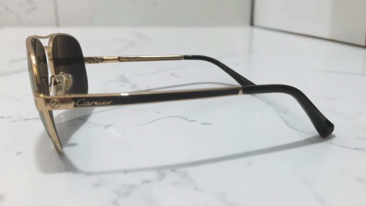 Cartier Style Aviator Sunglasses .Classic Golden Frame with  Greenish black Tint (Unisex)