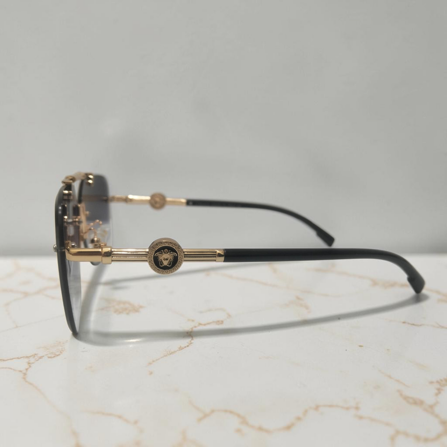 Inspiration of Versace Oversized Rimless Square Sunglasses Golden Medusa Edition