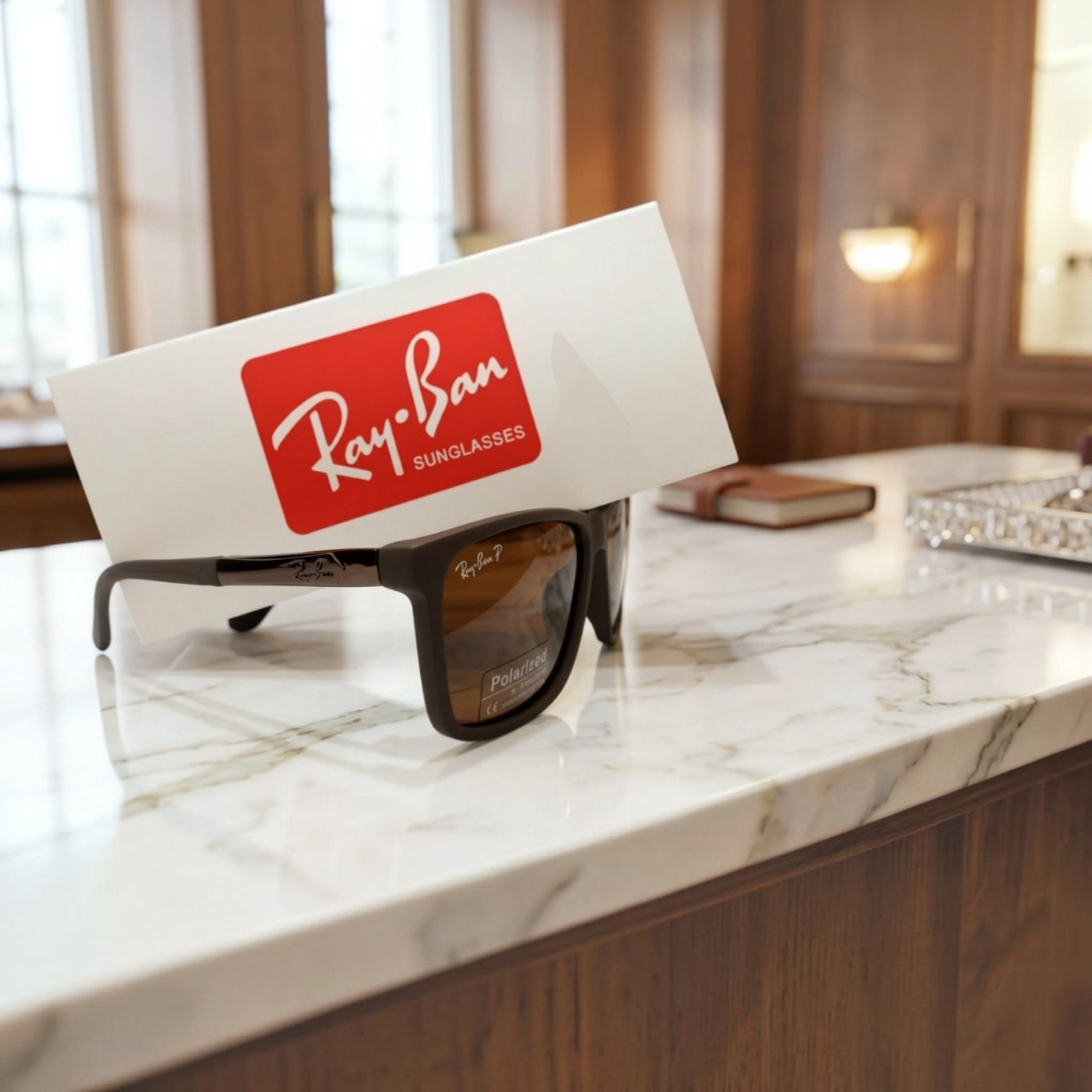 Inspiration of Ray-Ban Justin Style Matte Brown Polarized Sunglasses.Premium Wayfarer Design for Men & Women