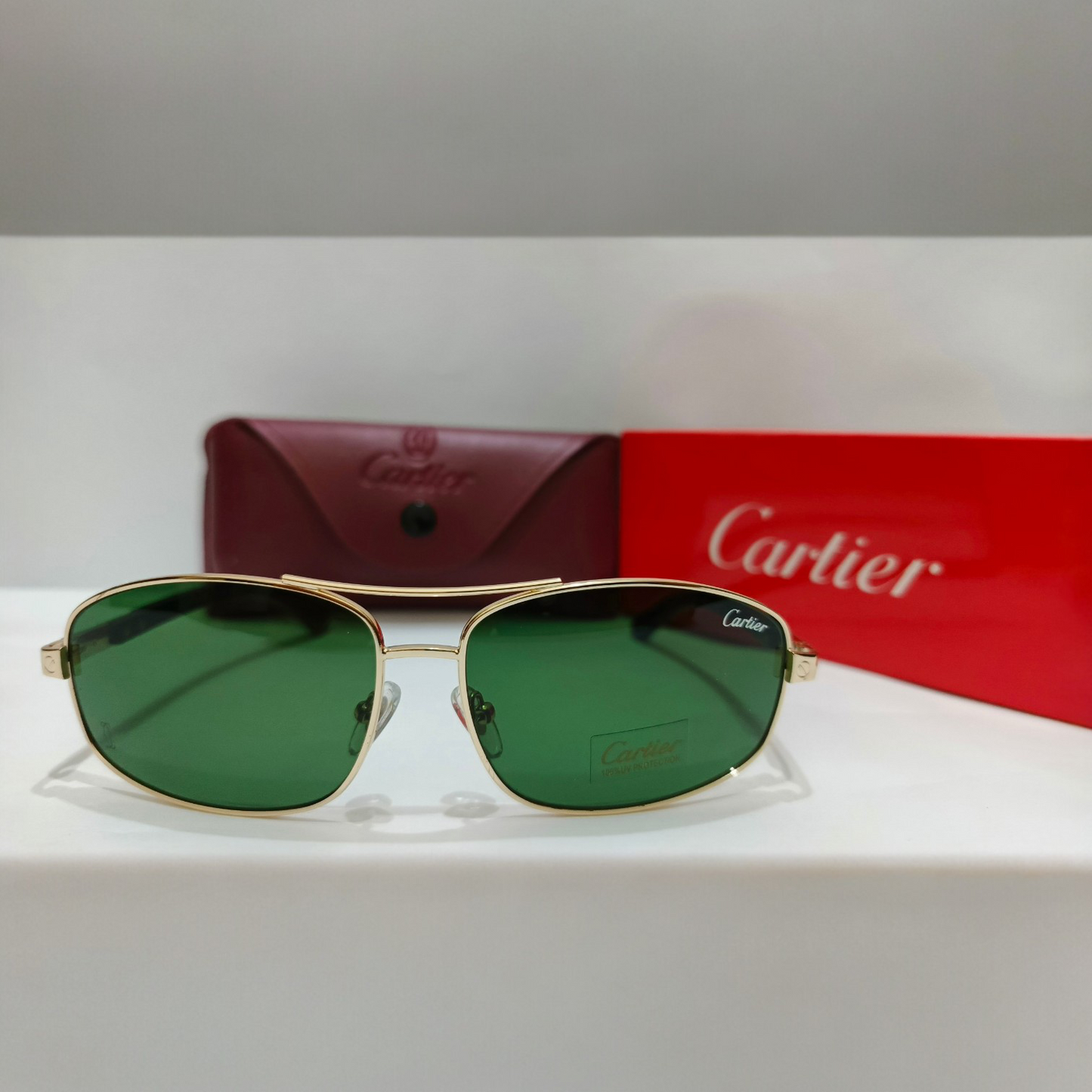 Cartier inspired Premium Golden  Aviator Sunglasses with Green Polarized Lenses  Unisex Luxury Style