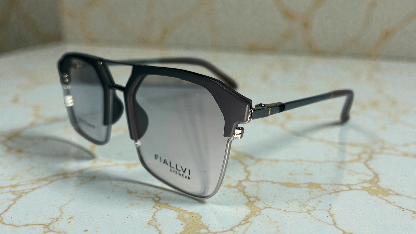 Gunmetal grey front with silver lower rim, bridge and temples color urban Architect:FIALLVI Geometric Frame by Bird Eye Optics Emart