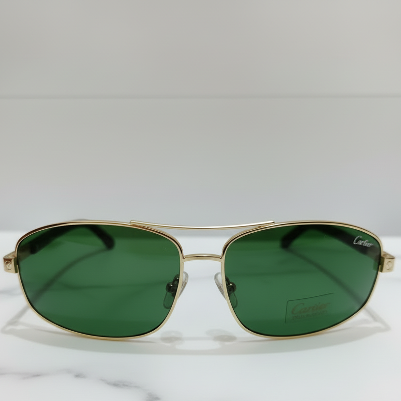 Cartier inspired Premium Golden  Aviator Sunglasses with Green Polarized Lenses  Unisex Luxury Style