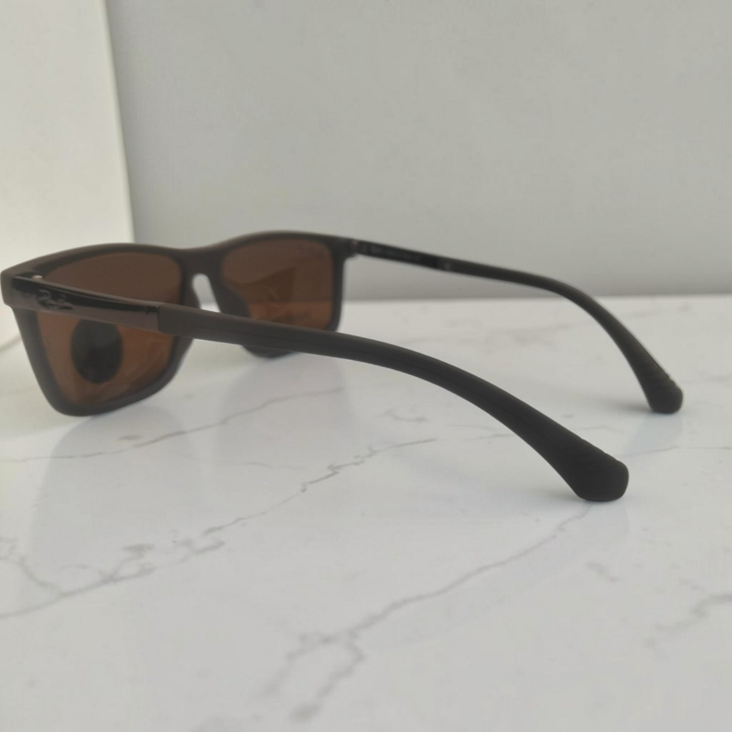 Inspiration of Ray-Ban Justin Style Matte Brown Polarized Sunglasses.Premium Wayfarer Design for Men & Women