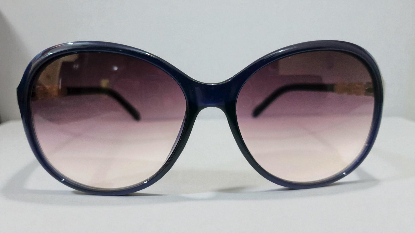 Chic Oversized Butterfly Sunglasses - Navy Blue with Gold & Crystal Detail