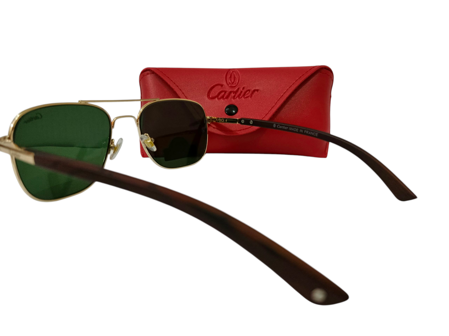 Cartier inspired Golden-Framed Green Aviator Sunglasses with Scratch-Proof Lenses