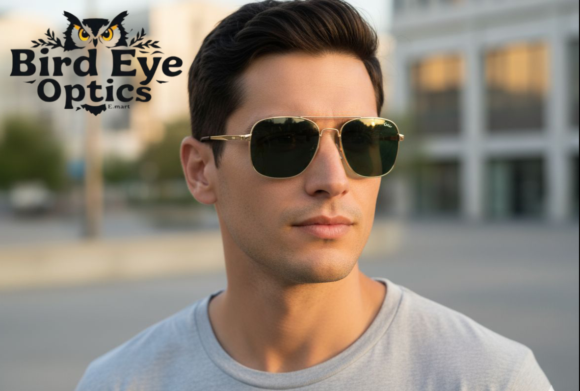 Cartier inspired Golden-Framed Green Aviator Sunglasses with Scratch-Proof Lenses