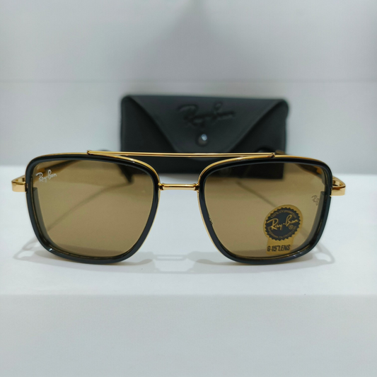 Ray-Ban inspired RB3561 The General Luxury Black & Golden Square Sunglasses (Unisex)
