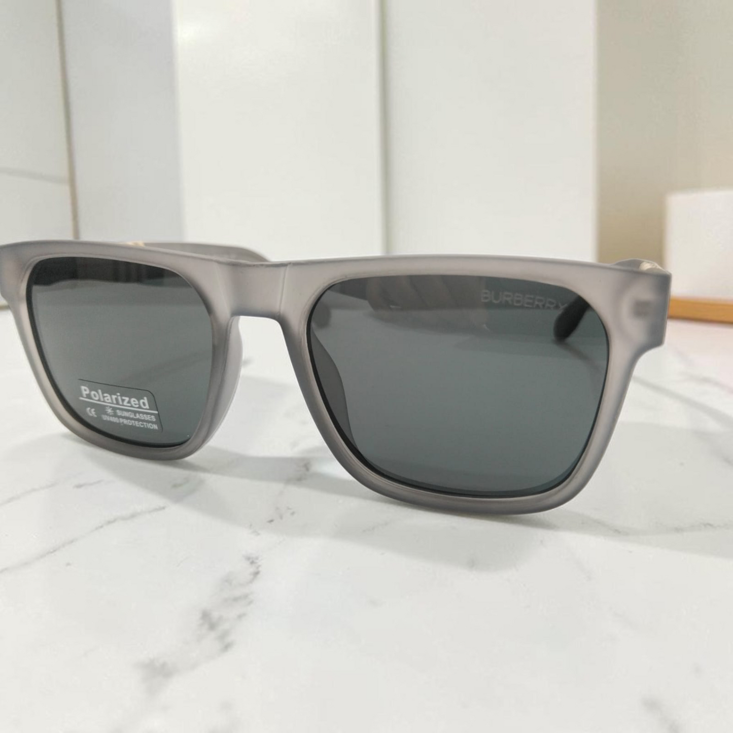 Inspiration of Burberry Matt Gray Square Sunglasses – Polarized UV400 Protection.