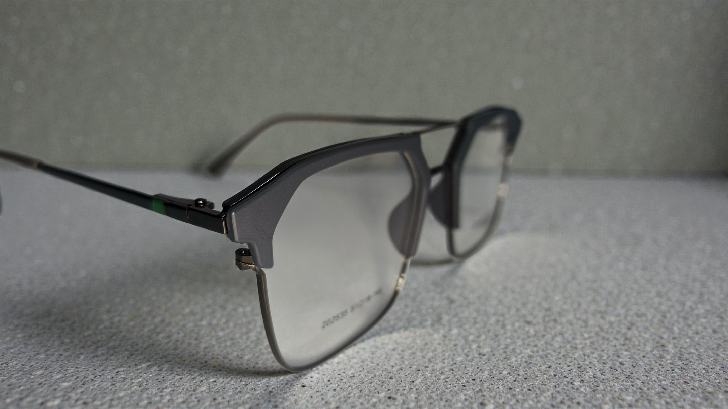 Charcoal grey front with dark silver lower rim & bridge having dark grey temples color urban Architect:FIALLVI Geometric Frame by Bird Eye Optics Emart