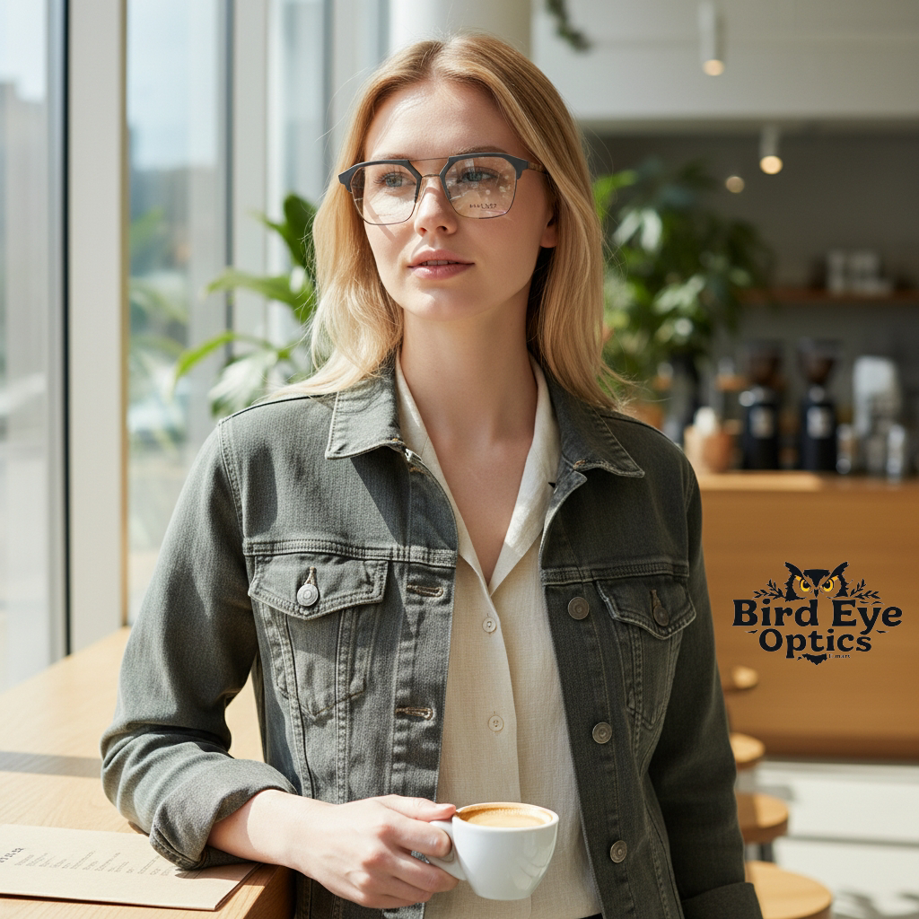 Charcoal grey front with dark silver lower rim & bridge having dark grey temples color urban Architect:FIALLVI Geometric Frame by Bird Eye Optics Emart