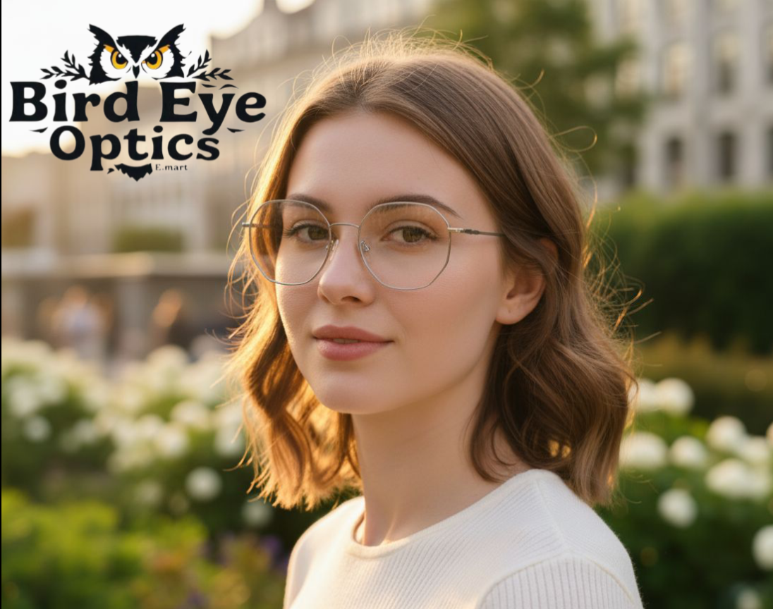 Premium Octagon Rimless Eyewear – Silver Frame with Gradient Lenses | Bird Eye Optics