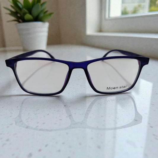 Moon Star "Azure Dusk"  Premium Matte Navy Rectangular Eyeglasses : Lightweight Unisex Frames
