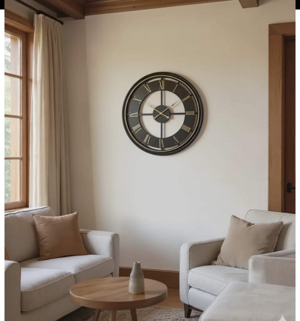The Estate Elegance Wall Clock: Black & Golden Statement Decor