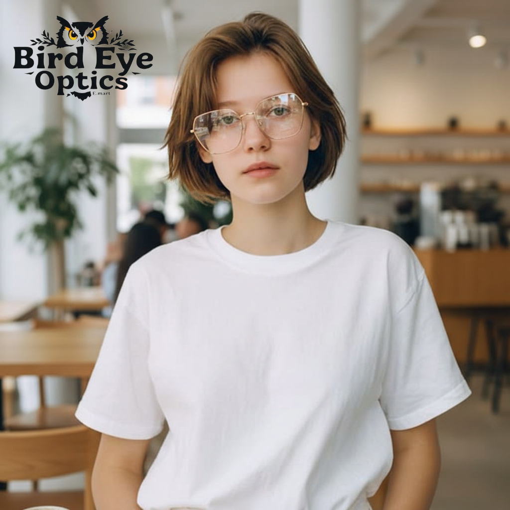 Luxury Golden Metal Frame Eyeglasses : UltraLight UV400 Clear Lens (Unisex Fashion Frame)