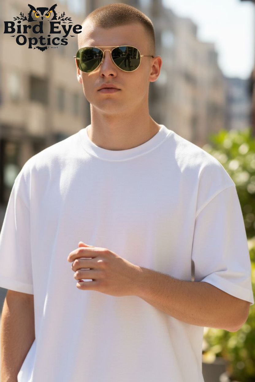 Ray Ban inspired Golden BEO Classic Pilot Aviator Sunglasses - Essential Gold Frame with High-Protection Green Lens