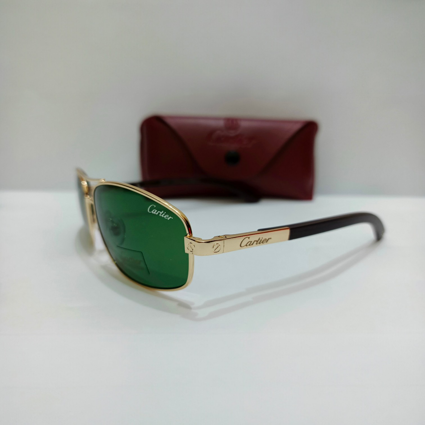 Cartier inspired Premium Golden  Aviator Sunglasses with Green Polarized Lenses  Unisex Luxury Style
